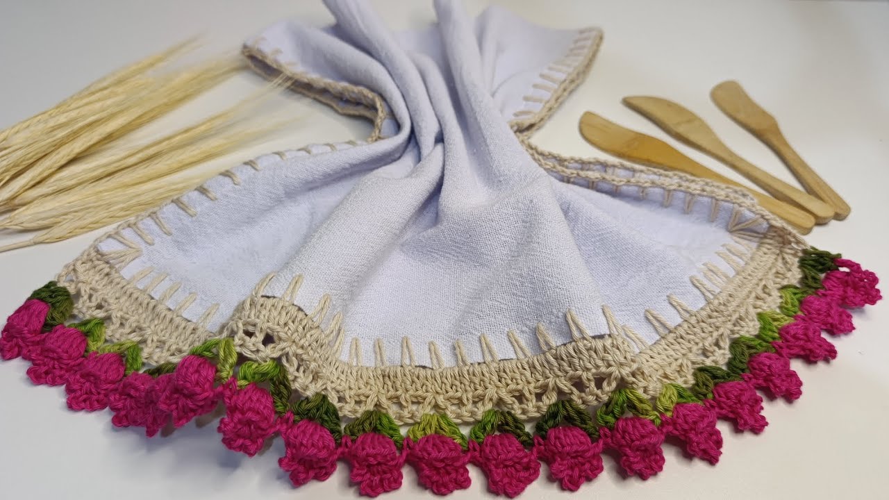 BARRADO TULIPAS/ PASSO A PASSO/ PANO DE PRATO.