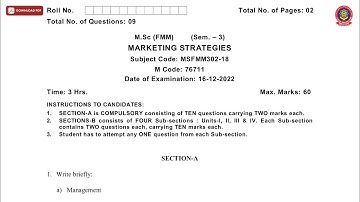 MSC 3RD SEM FMM MARKETING STRATEGIES DEC 2022 | PTU
