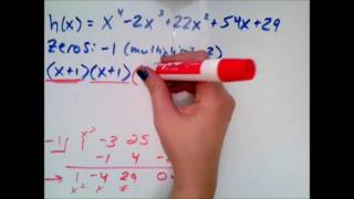Using a given zero to write a polynomial as a product of linear factors, Complex zeros