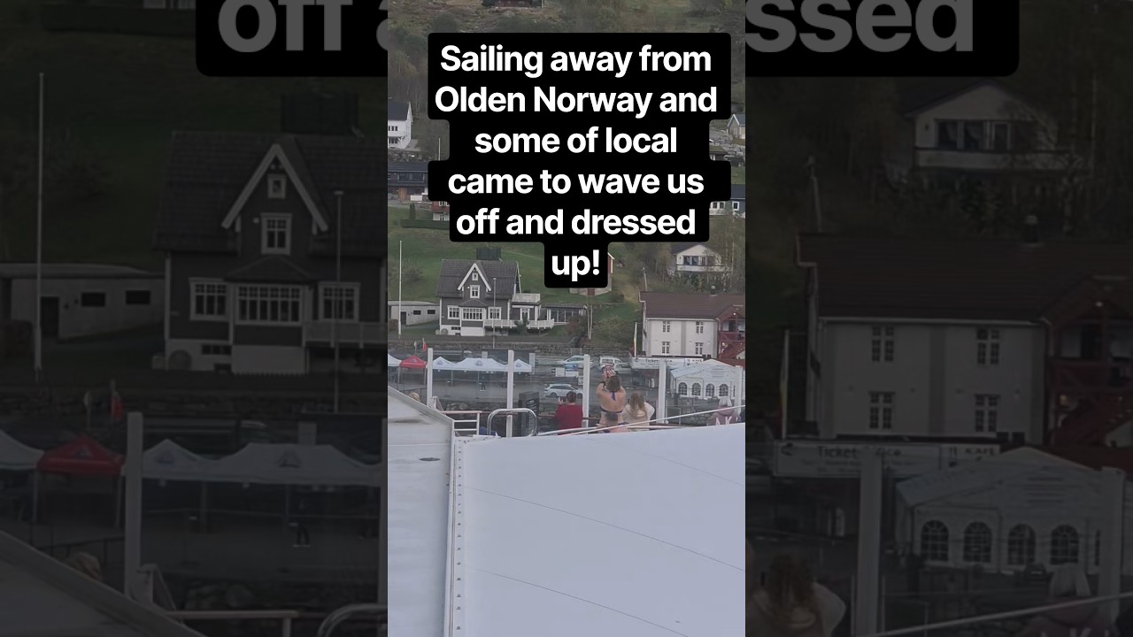 Sailing away from Olden and some of local waved us off and dressed up P&O Iona norway fjords cruise