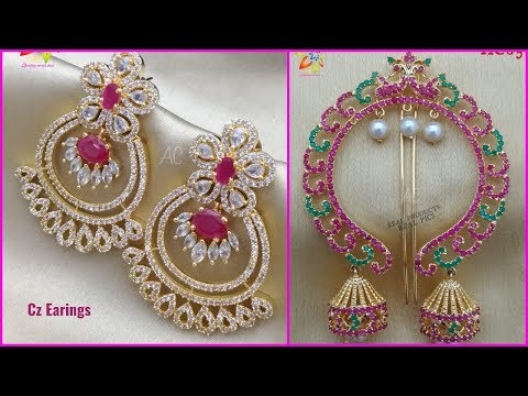 1 Gram Gold Cz Stone  Big Chandbali Earrings And Cz Hair Accessories Designs