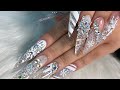 Silver Winter ice nails | Ornament & Cracked ice nail effect on nail tips