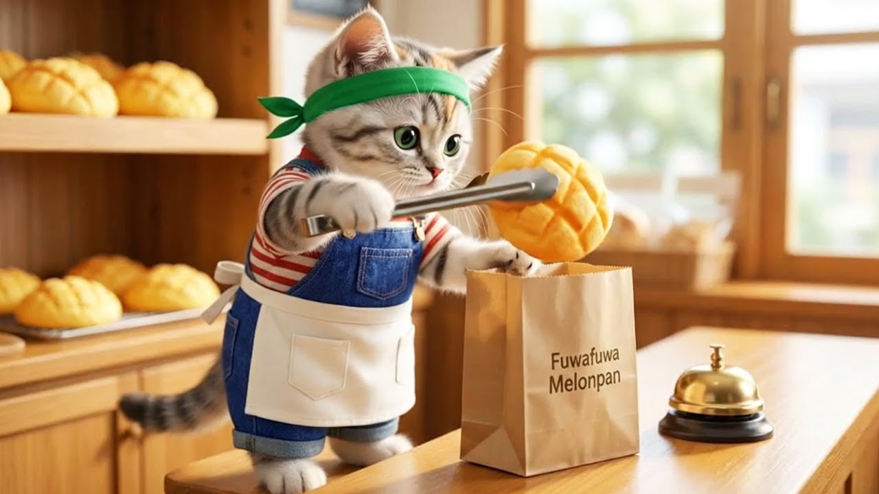 いらっしゃいませ!!メロンパン屋さんでアルバイト!!ねこの一日に密着🐱🍈