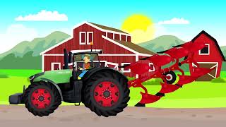 Truck i Tractor Replacing a punctured tire in the Tractor Production  Cartoon Tractor for Kids