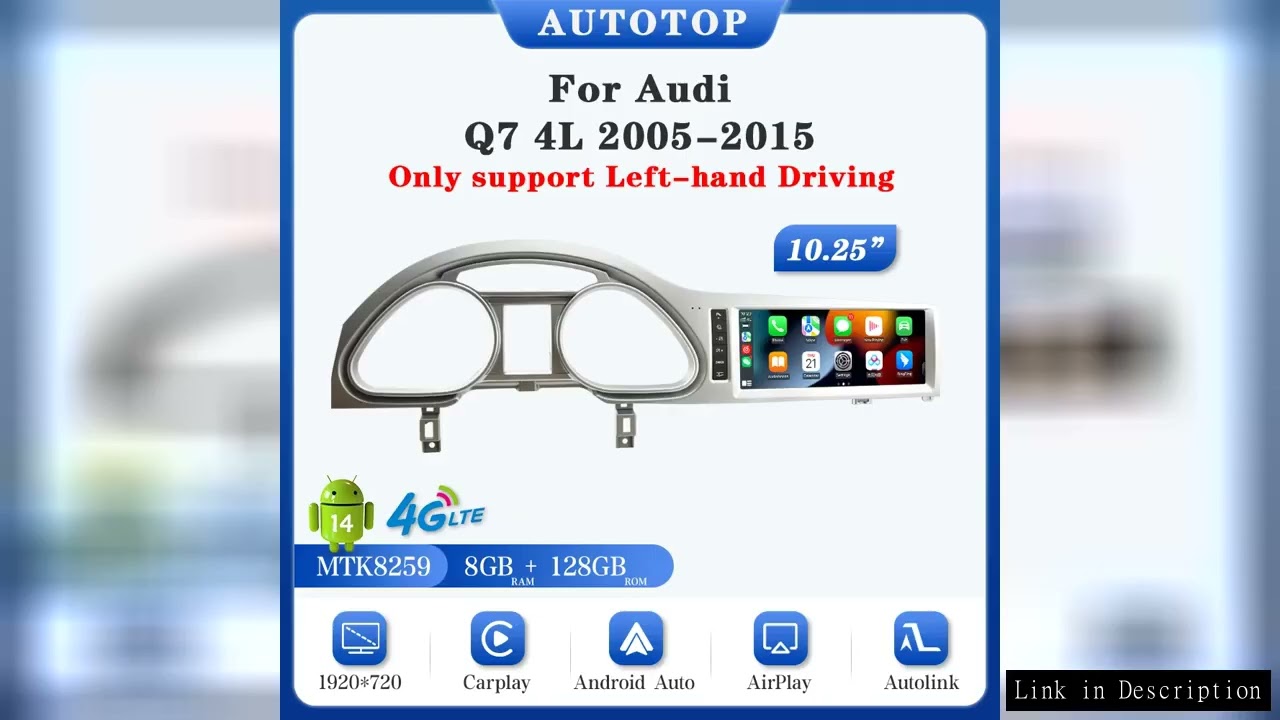AUTOTOP 10.25" 1920*720P Car DVD Player for Audi Q7 4L 2005-2015 Wireless CarPlay Android Auto Car M