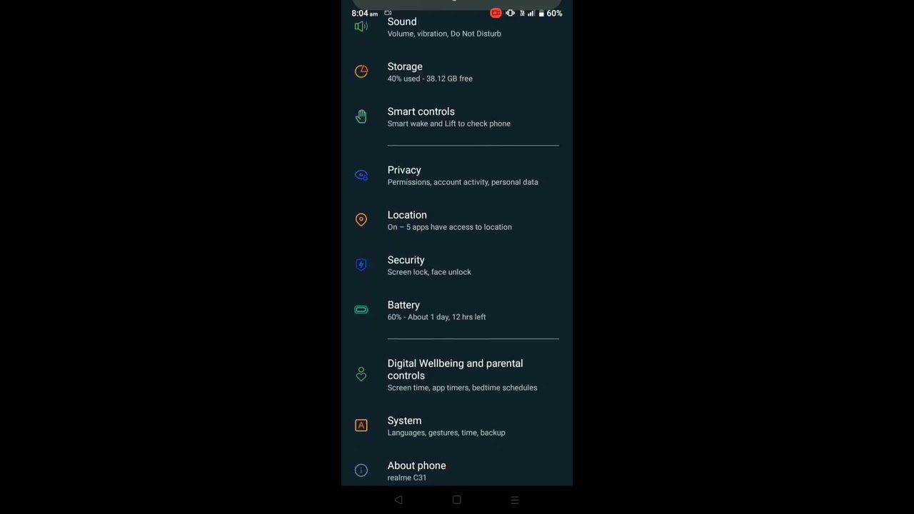 Realme C31 Full Screen Disply Enable Setting