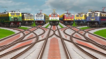 7 Trains Crossing By Branched Forked Railroad Tracks | wap 7 model | beamng drive | train simulator