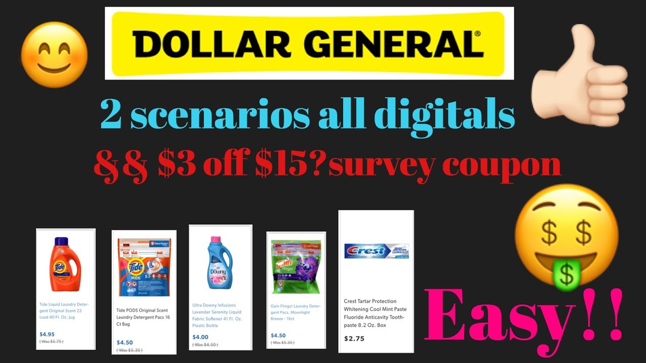 Dollar General 2 Scenarios Using All Digitals And $3 Off $15 Survey Coupon! Cheap Detergent ...