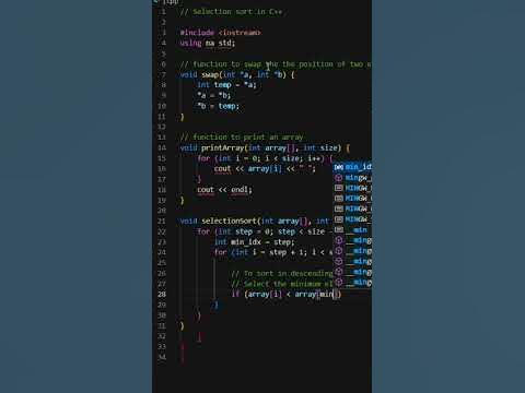 Selection sort using c++ #coding #cpp #algorithm #dsa #array # ...