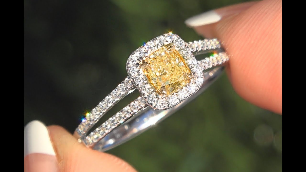 Fancy Color Yellow & White Diamond Engagement Ring 18k Gold Certified 0.78 TCW - C1110