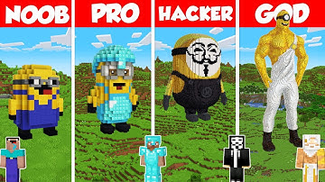 Minion Statue Build Battle Challenge - Noob vs Pro vs Hacker vs God - Minecraft Animation