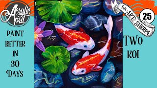 Koi fish pond Easy Daily Painting Step by step Acrylic Tutorials Day 25 #AcrylicApril2020