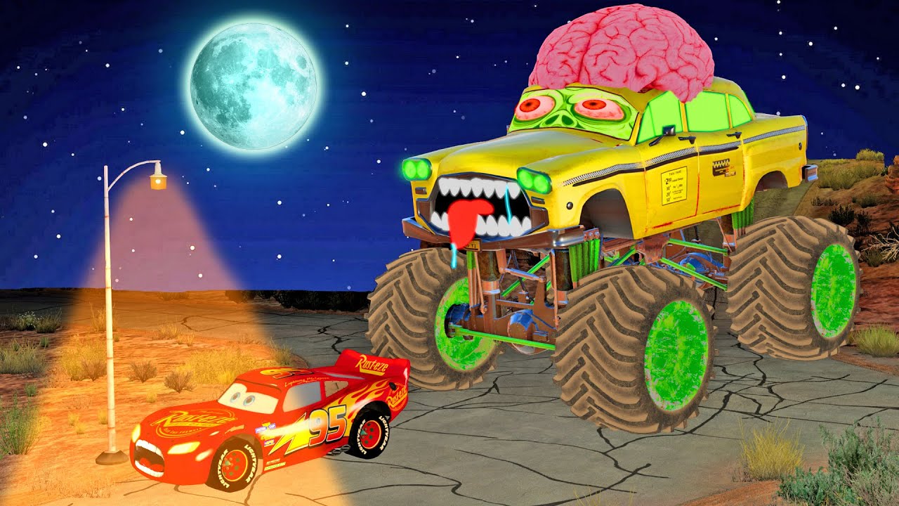 😱Horror Story | GIGANTIC HUNGRY TAXI MONSTER TRUCK ZOMBIE 🆚 McQueen😱| BeamNG Drive