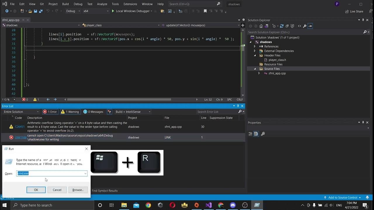 Не удалось скопировать файл в debug. Возникли ошибки сборки Visual Studio 2022 с++. VC++.