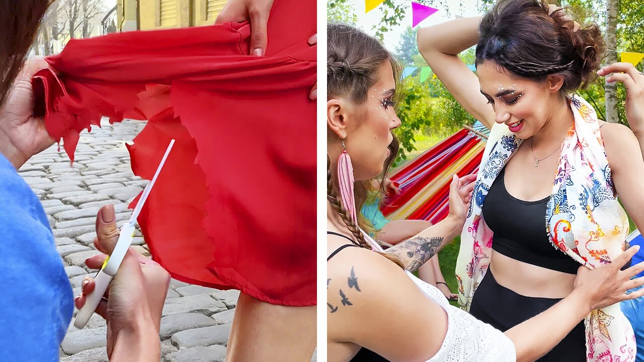 cutting dress in public Girls cut their clothes in public place #clothes #hacks #fun