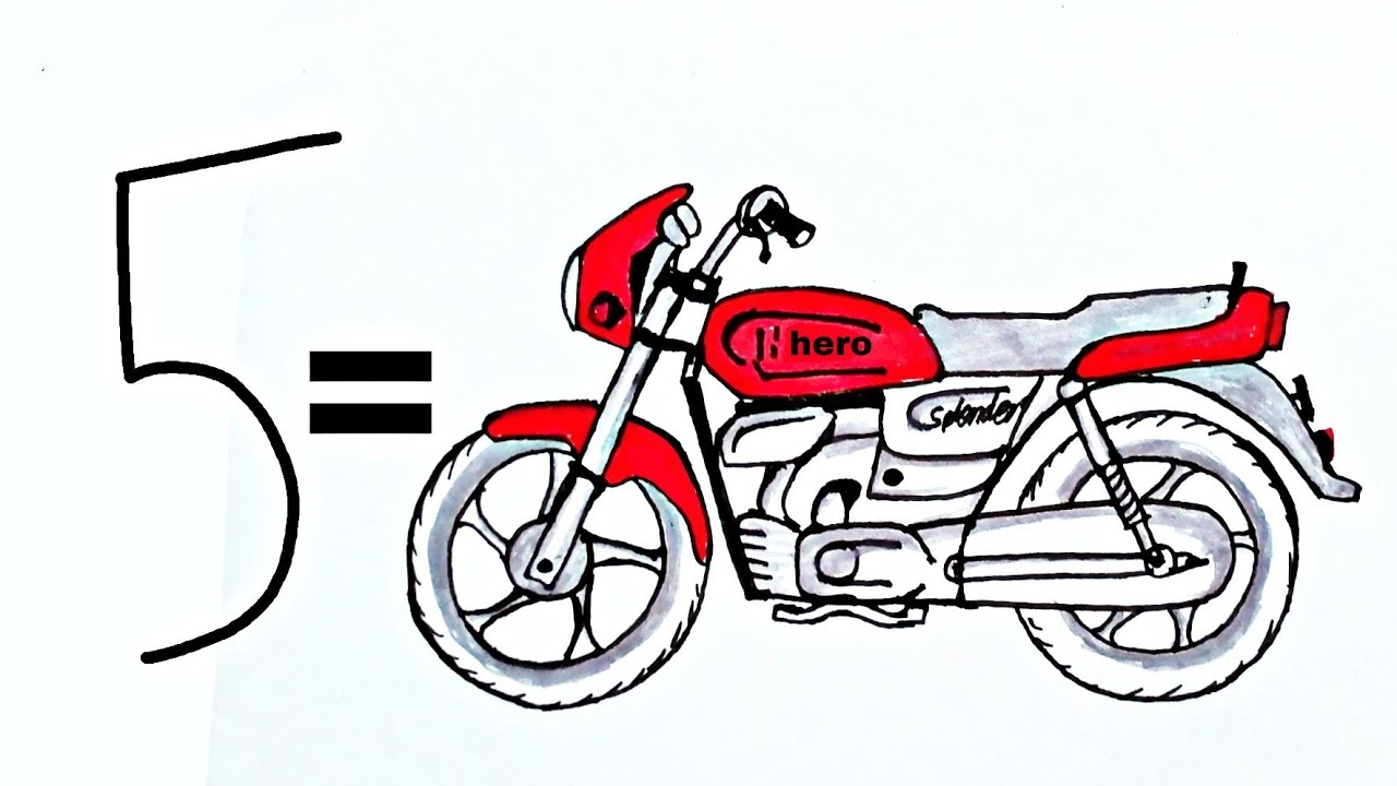 5 से बाइक का चित्र आसनी से बनाना सिखे / bike drawing easy / bike drawing  for kids / bike ka chitra - YouTube
