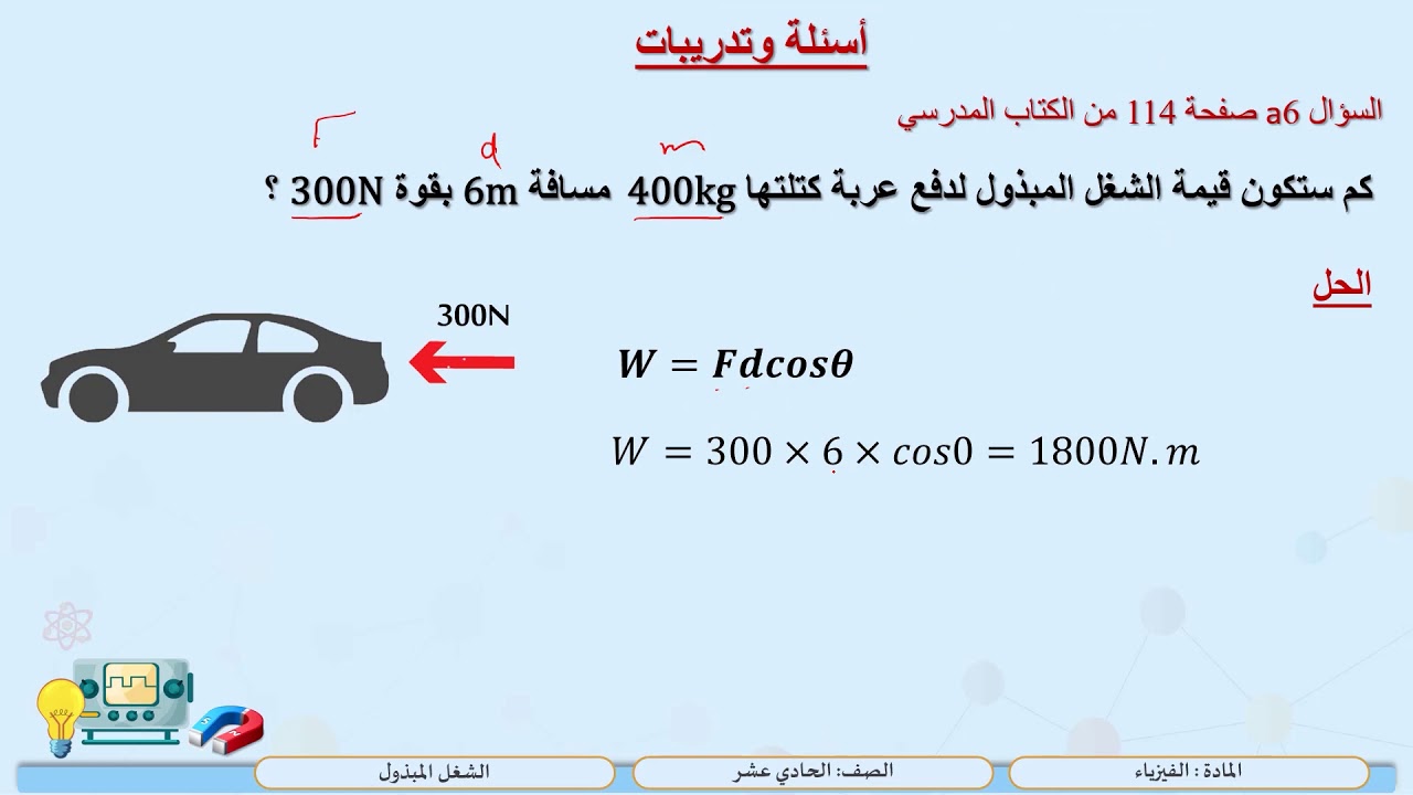 الصف الحادي عشر   المسار العلمي   الفيزياء   الشغل المبذول