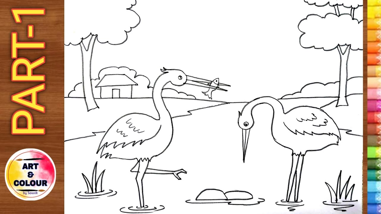 How to draw a crane step by step for beginners/Simple crane drawing ...