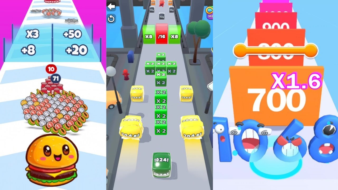 Jelly Run 2048 [New York Adventure] vs Food Run vs Number Master 3D 3 in one Gameplay 