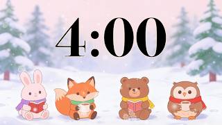 4 Minute Winter Classroom Timer ❄️ Cozy Lofi Study Music, Cute Animals Reading, Hot Cocoa, & Snow
