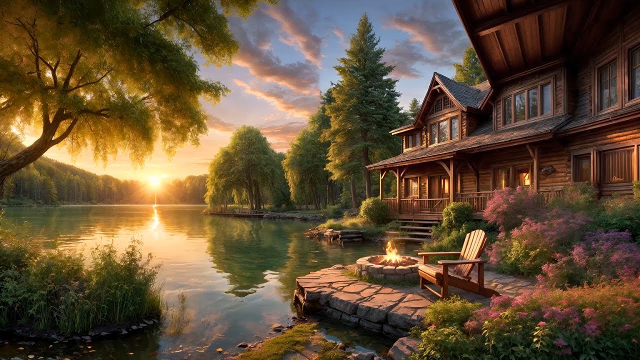 Sunset Serenity: Lakeside Cabin Escape with a Warm Fire Pit & Bird ...