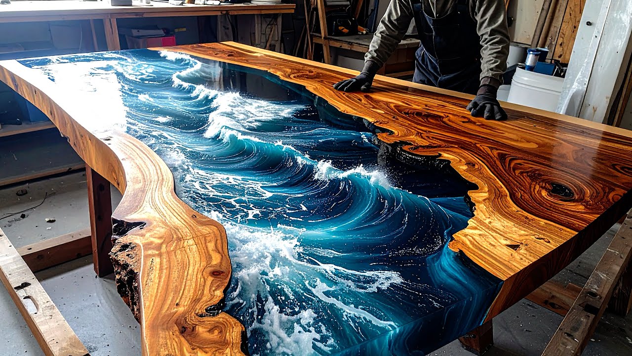 Процесс изготовления уникального стола из смолы из мертвой древесины. Корейский мастер по дереву