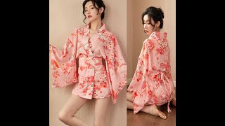 Women Pink Japanese Kimono Bathrobe Sexy Pajamas Silk Underwear Sleepwear screenshot 5