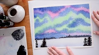 northern lights watercolor paint tutorial beginner