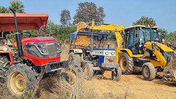 New Jcb 3dx Eco Xpert Machine Loading Red Mud In Mahindra and Swaraj Tractor | Jcb and Tractor Video
