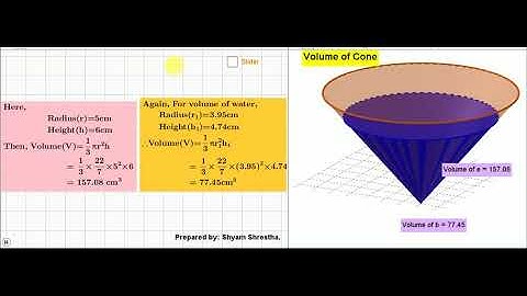 Volume of cone by using geogebra of grade 10