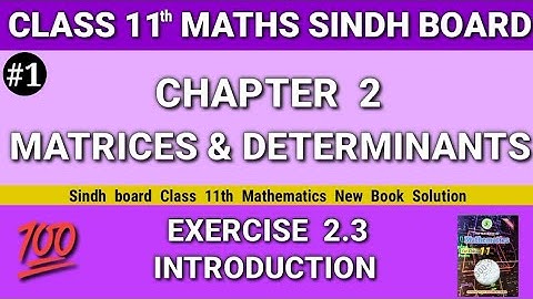 Class 11 maths sindh board New book Chapter 2 Exercise 2.3 Introduction Matrices and Determinants