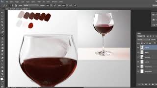 How to digital paint a glass of red wine in Photoshop?