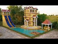 How To Build Great Twins Water Slide To Inground Pool With Water Well And Beautiful Dining Place