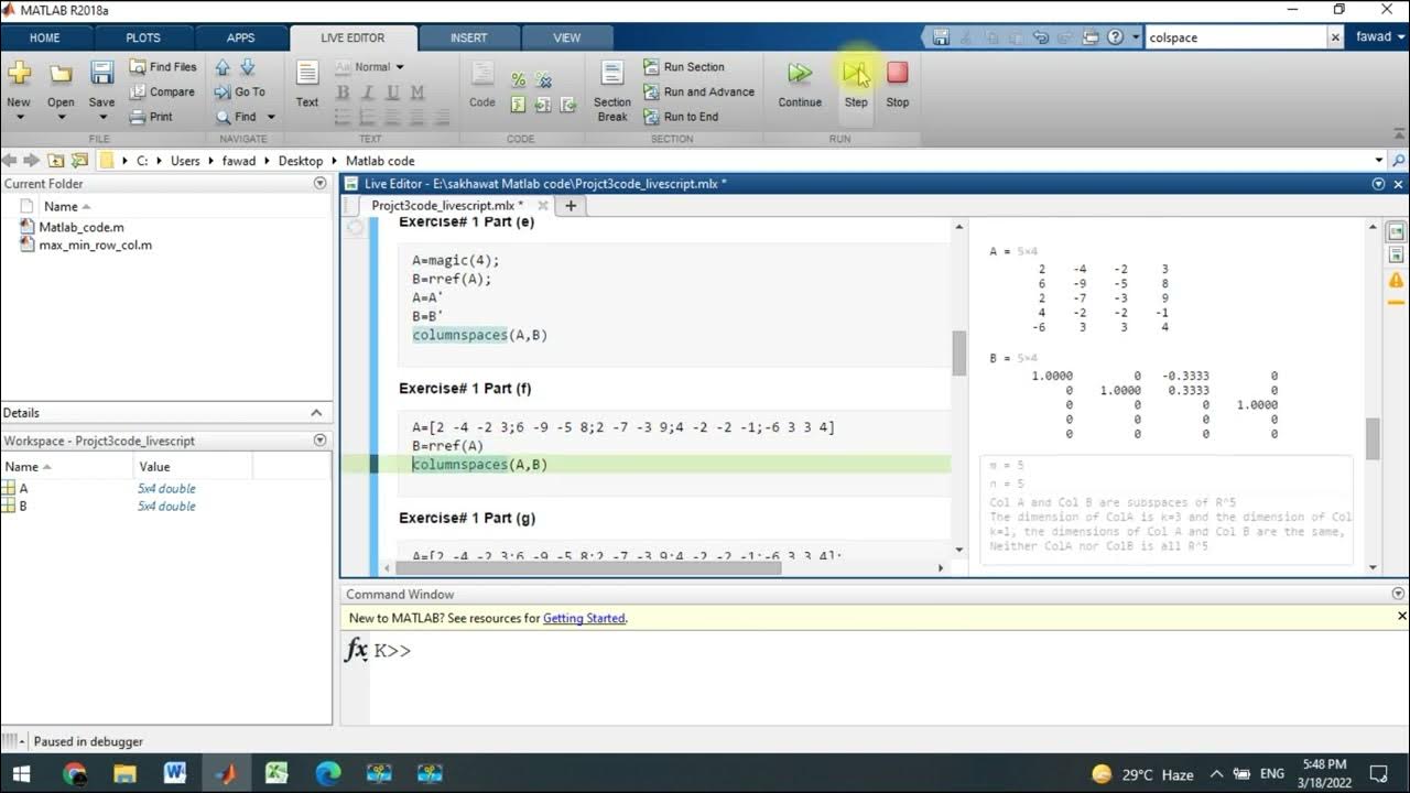 Column spaces - Subspaces & Bases in MATLAB (Linear Algebra) - YouTube