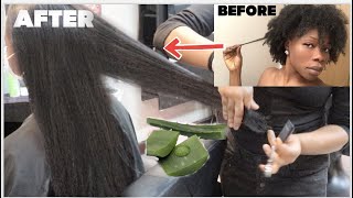 Silk press and trim on natural hair after six months of aloe vera for extreme hair growth. WOW 