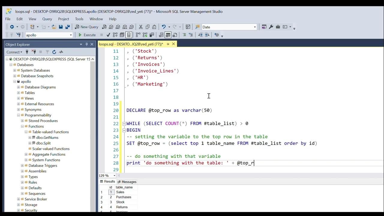 Using Loops in T SQL SSMS - YouTube