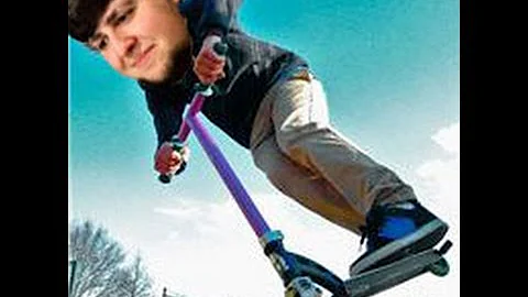 JonTron riding on a tiny-ass scooter not giving a fuck.