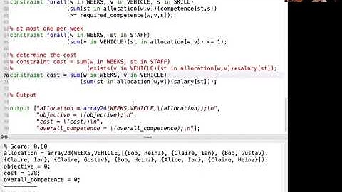 Peter Stuckey --  MiniZinc for high-level solver-independent modelling: Solution4: Crew Allocation
