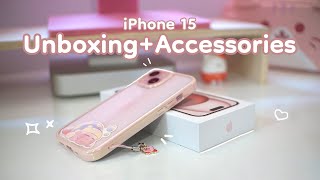 NEW iPhone  15 (pink)  aesthetic unboxing asmr + cute accessories + usb c flash drive test