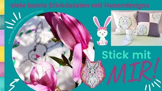 Blumenkranz Doodle Appli Hase Stickdatei sticken + Designbeispiele