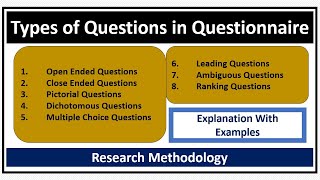 Types of Questions in Questionnaire-Open Ended/Close Ended/Dichotomous/Multiple Choice/Ranking