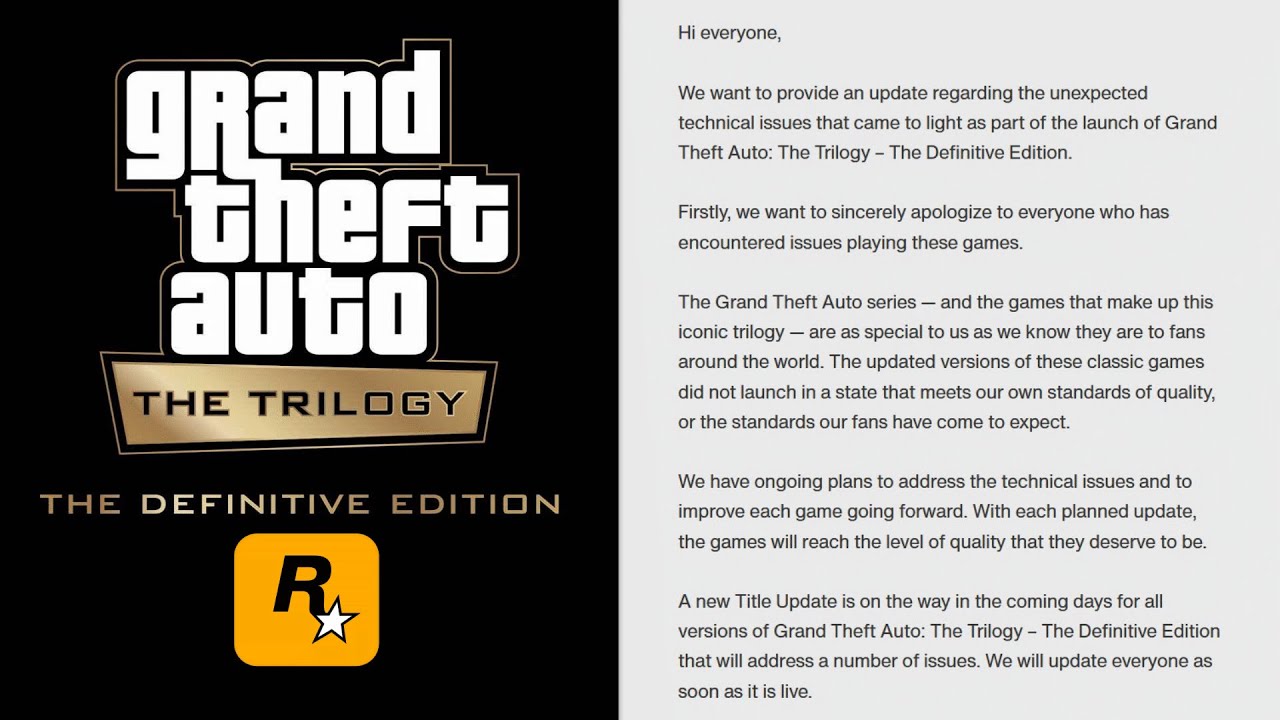 Rockstar apologise for GTA Definitive Edition issues