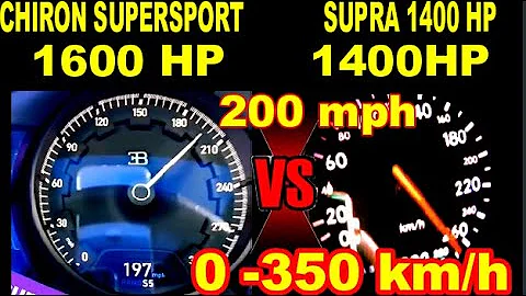 bugatti chiron superspot 1600 HP vs  Toyota Supra 1400 HP DragRace 0-350 km/h