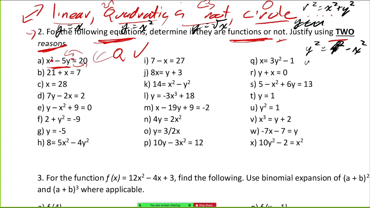 How To Learn About If An Algebraic Equation Is A Function Looking At Powers Of The Exponents Gr 11 Youtube