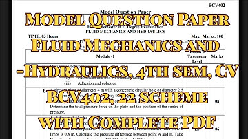 Fluid Mechanics and Hydraulics model question paper, BCV402, 22 scheme, CV Stream with pdf