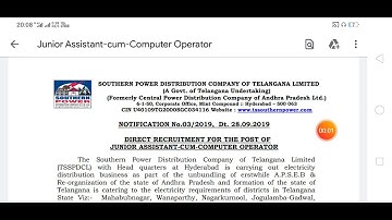TSSPDCL Junior Assistant Cum Computer Operator Notification Details