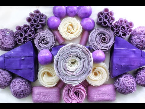 ASMR Soap crushing. Crispy soap boxes. Soap balls and flowers. Purple set