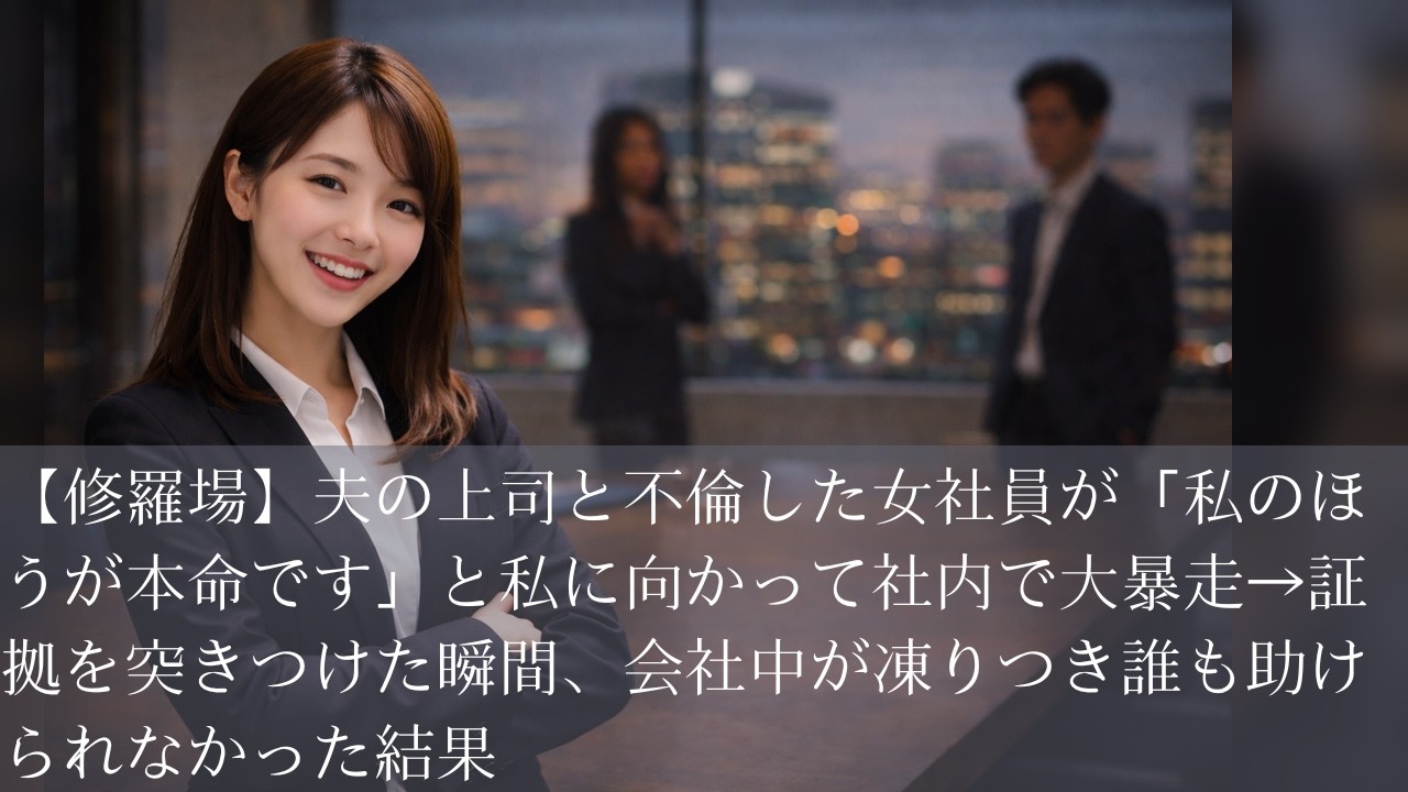 【修羅場】夫の上司と不倫した女社員が「私のほうが本命です」と私に向かって社内で大暴走→証拠を突きつけた瞬間、会社中が凍りつき誰も助けられなかった結果【スカッとひろゆき】