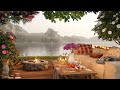 Cozy spring lake ambience with relaxing forest birdsong campfire and lakeshore water sounds