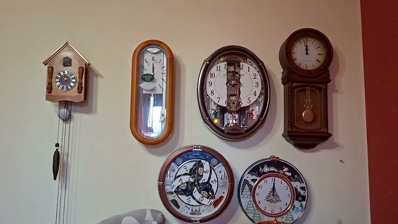 My clock collection chiming 12PM!